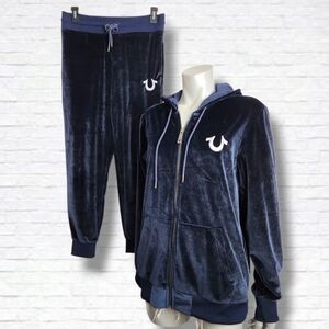 True Religion Navy Blue Velvet Hoodie & Jogger Set